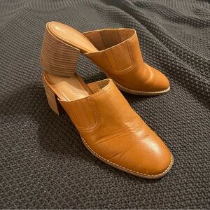 Madewell Womens Brown Leather Stacked Heel Clogs- The Carey Mule Size 8